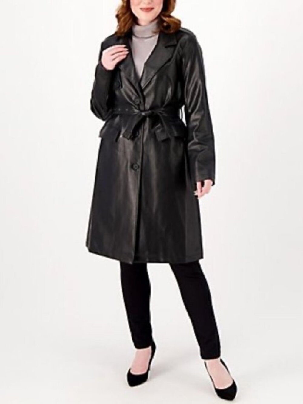 Attitudes by Renee Faux Leather Trench Coat